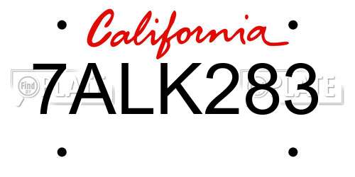 7ALK283 California License Plate