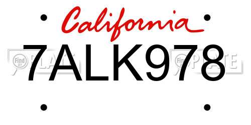 7ALK978 California License Plate