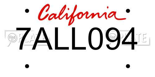 7ALL094 California License Plate