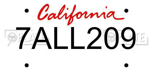 7ALL209 California License Plate