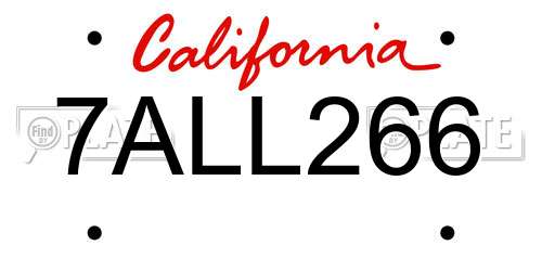 7ALL266 California License Plate
