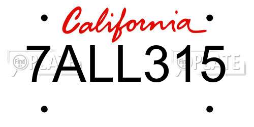 7ALL315 California License Plate