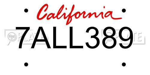 7ALL389 California License Plate