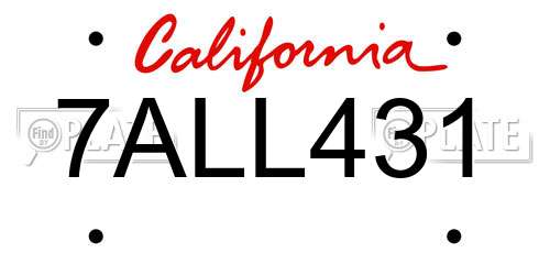 7ALL431 California License Plate