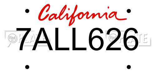 7ALL626 California License Plate