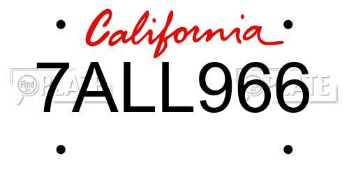7ALL966 California License Plate