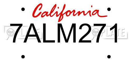 7ALM271 California License Plate