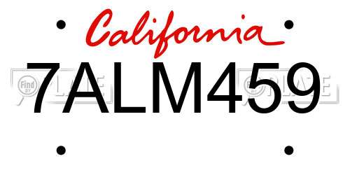 7ALM459 California License Plate