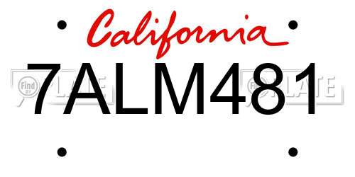 7ALM481 California License Plate