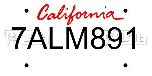 7ALM891 California License Plate