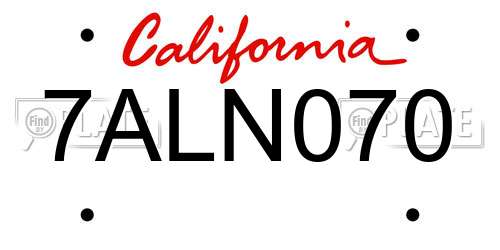 7ALN070 California License Plate