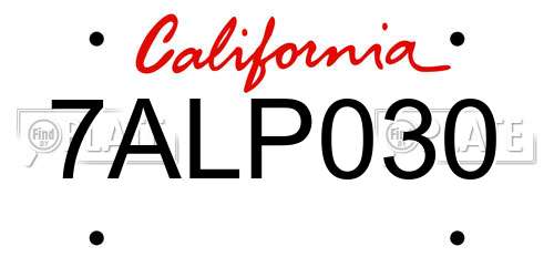 7ALP030 California License Plate