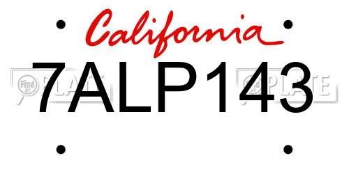 7ALP143 California License Plate