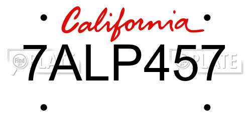 7ALP457 California License Plate