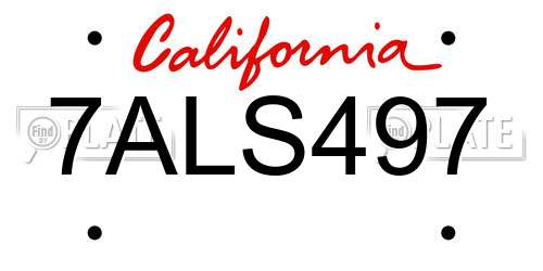 7ALS497 California License Plate