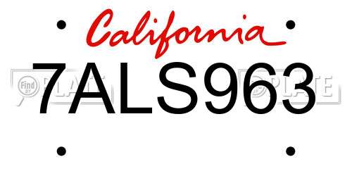 7ALS963 California License Plate