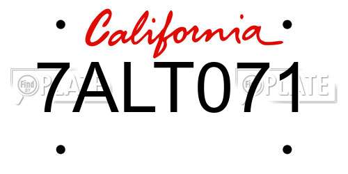 7ALT071 California License Plate