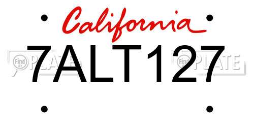 7ALT127 California License Plate
