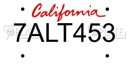 7ALT453 California License Plate