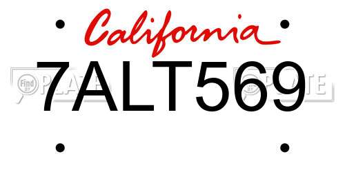 7ALT569 California License Plate