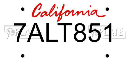 7ALT851 California License Plate