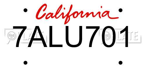 7ALU701 California License Plate