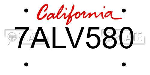 7ALV580 California License Plate