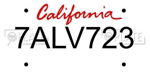 7ALV723 California License Plate