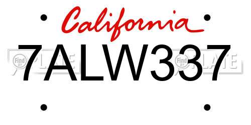 7ALW337 California License Plate