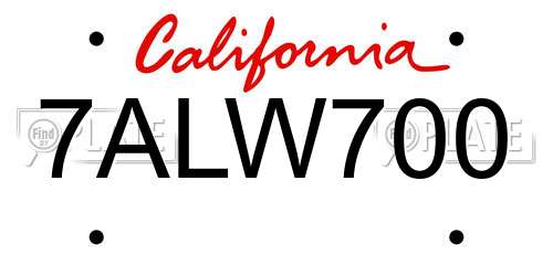 7ALW700 California License Plate