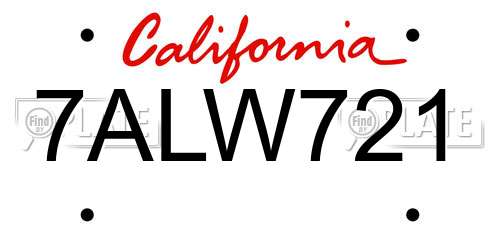 7ALW721 California License Plate