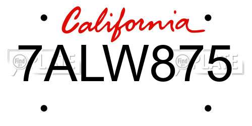 7ALW875 California License Plate