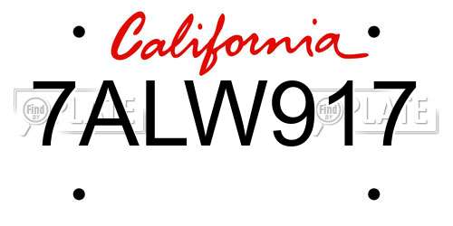 7ALW917 California License Plate