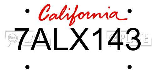 7ALX143 California License Plate