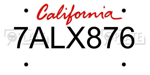 7ALX876 California License Plate
