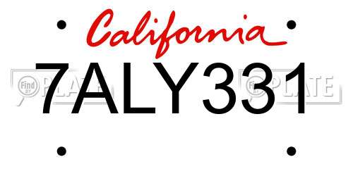 7ALY331 California License Plate
