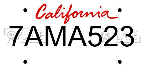 7AMA523 California License Plate