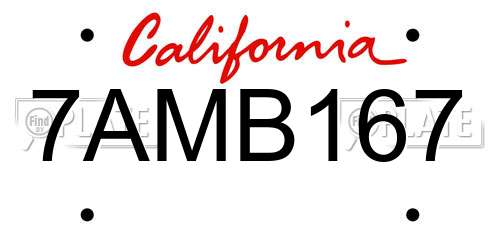 7AMB167 California License Plate