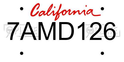 7AMD126 California License Plate