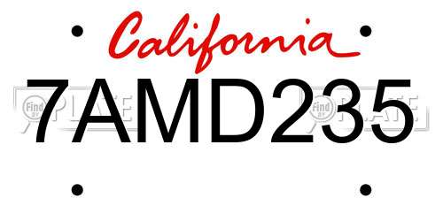 7AMD235 California License Plate