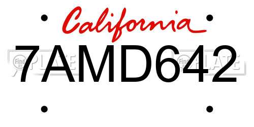 7AMD642 California License Plate