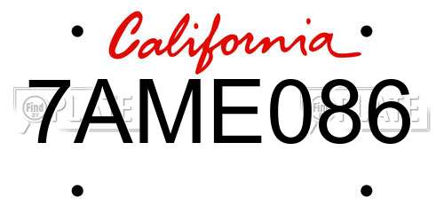 7AME086 California License Plate