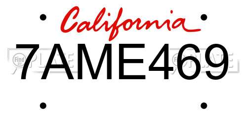 7AME469 California License Plate