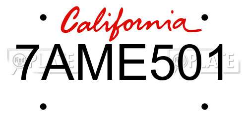 7AME501 California License Plate