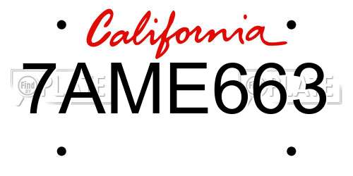 7AME663 California License Plate