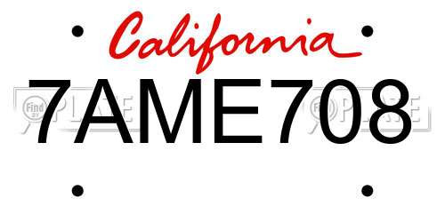 7AME708 California License Plate