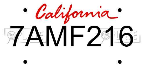 7AMF216 California License Plate