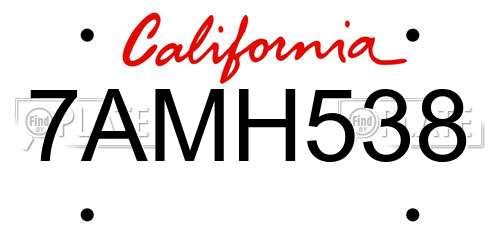 7AMH538 California License Plate