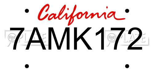 7AMK172 California License Plate