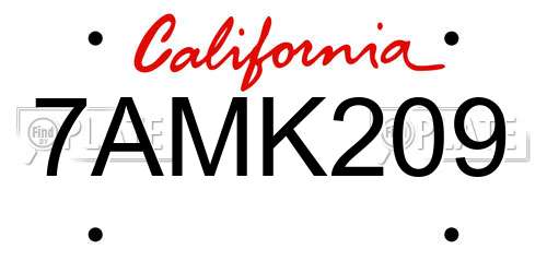 7AMK209 California License Plate